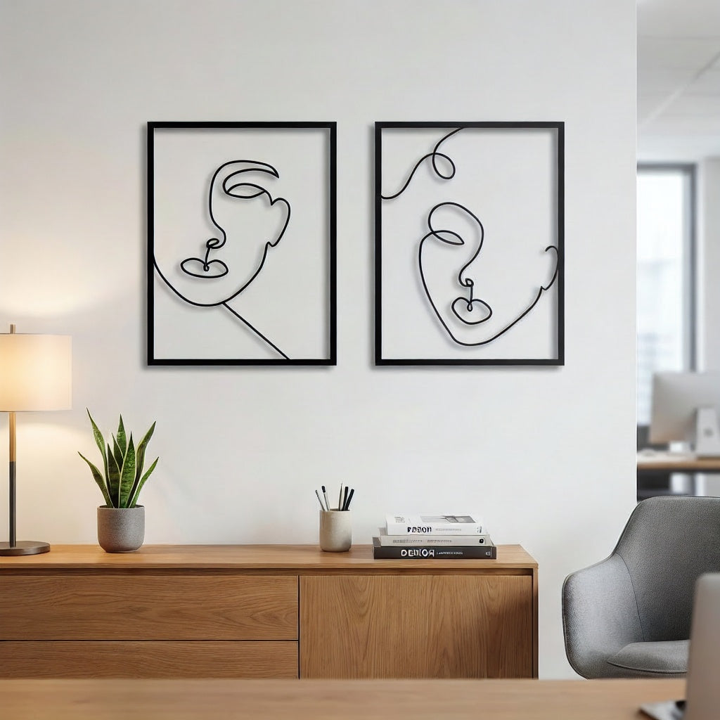 Minimalist Abstract Faces Line Art Metal Wall Decor Set