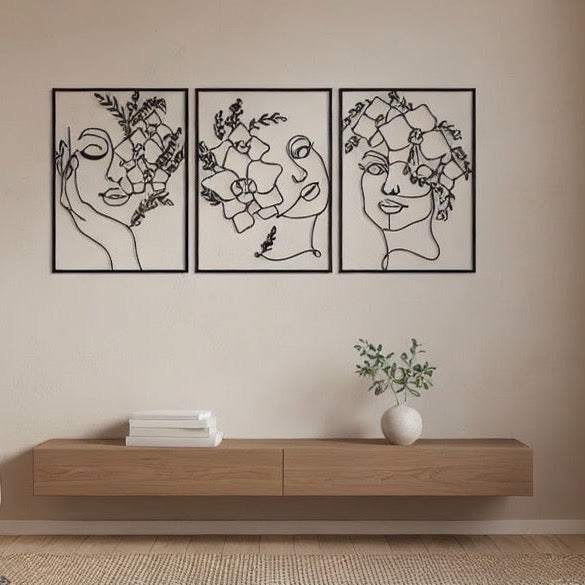 Floral Goddess Trio Metal Strip Wall Art