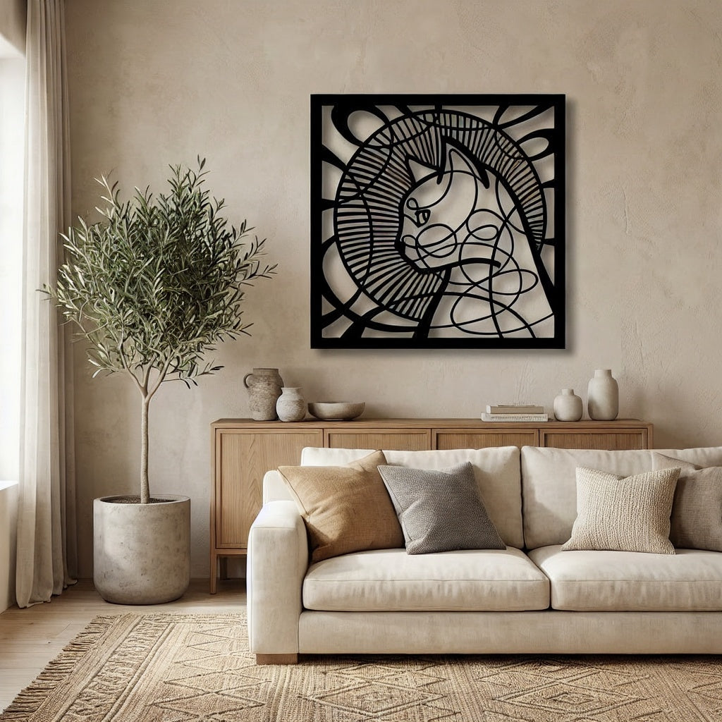 Artistic Geometric Cat Silhouette Metal Wall Art