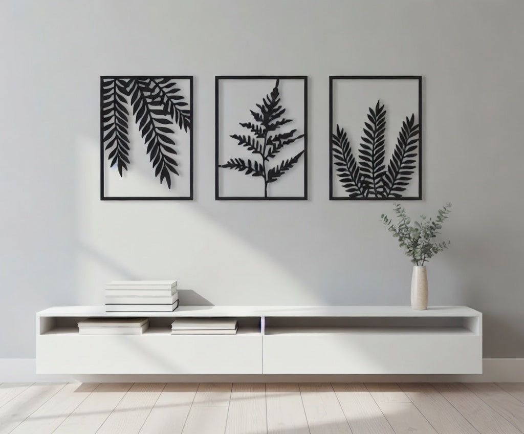 Botanical Fern Leaf Triptych Metal Wall Art