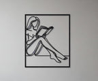 Minimalist Reading Woman Metal Wall Art