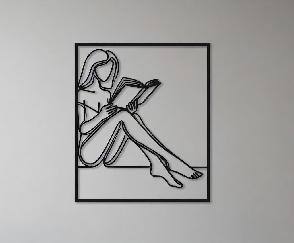 Minimalist Reading Woman Metal Wall Art