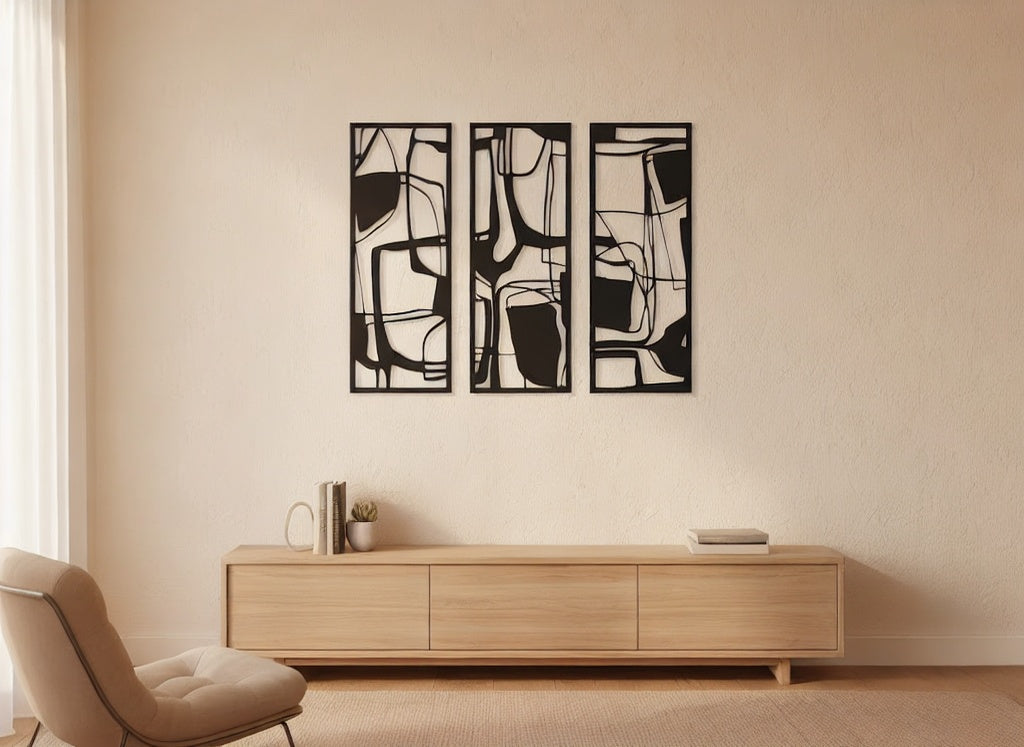 Triptych Abstract Mosaic Metal Strip Wall Art