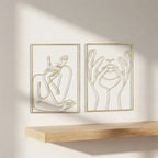 Minimalist One-Line Art Lips and Hands Metal Wall Decor Set