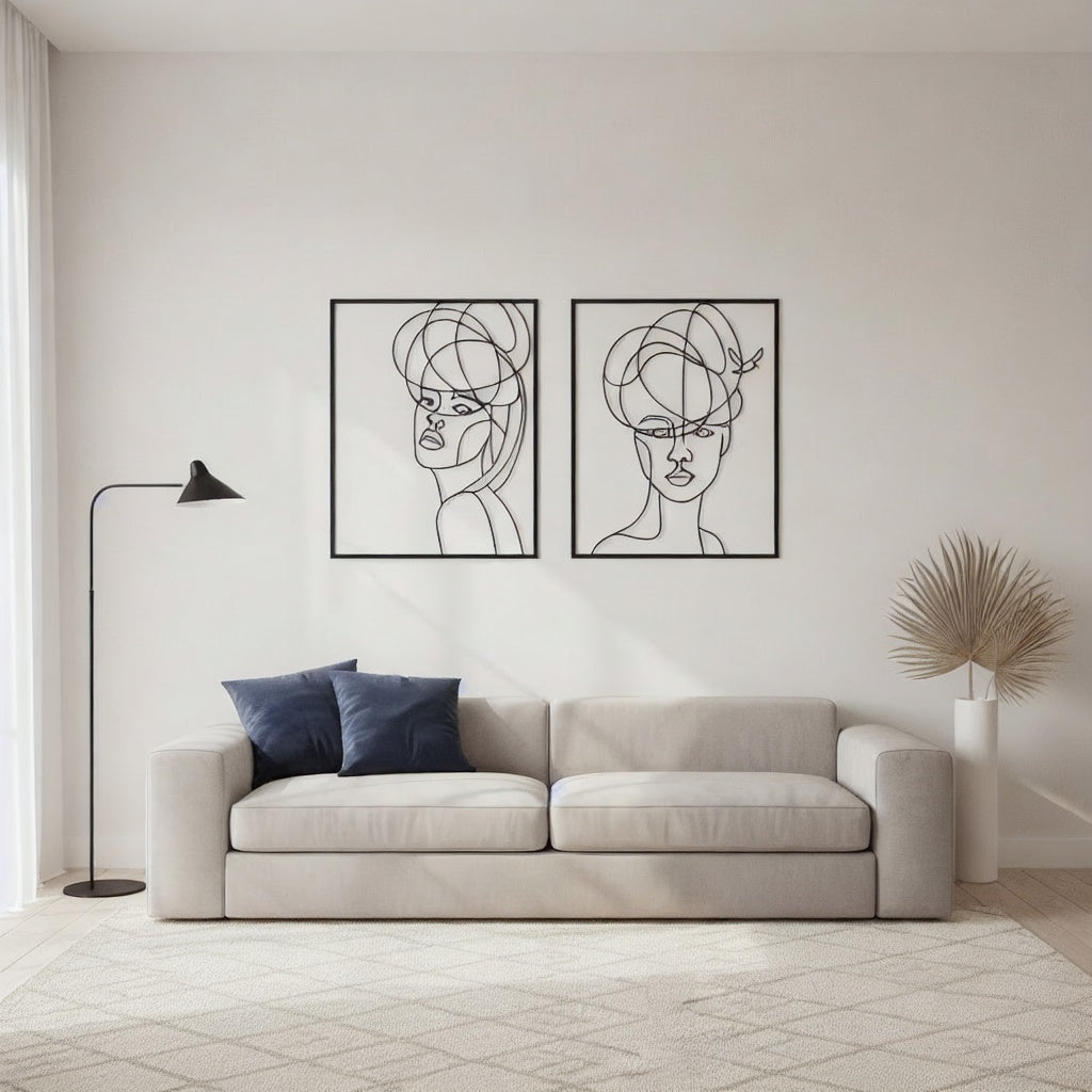 Abstract Minimalist Women Faces Metal Wall Art Set