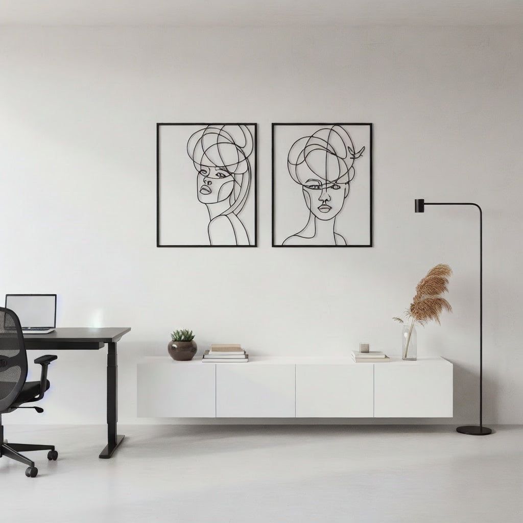 Abstract Minimalist Women Faces Metal Wall Art Set