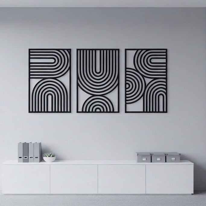 Art Deco Arched Lines Trio Metal Wall Art