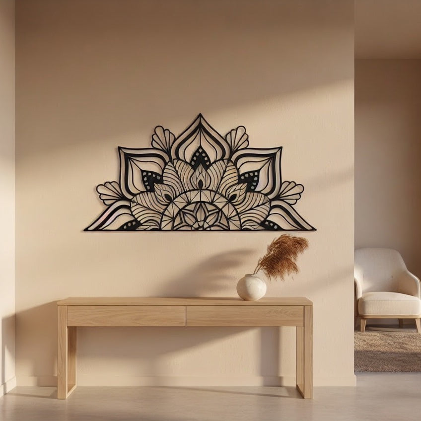 Lotus Mandala Half-Circle Metal Headboard Art