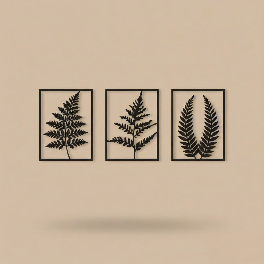 Botanical Fern Leaf Triptych Metal Wall Art