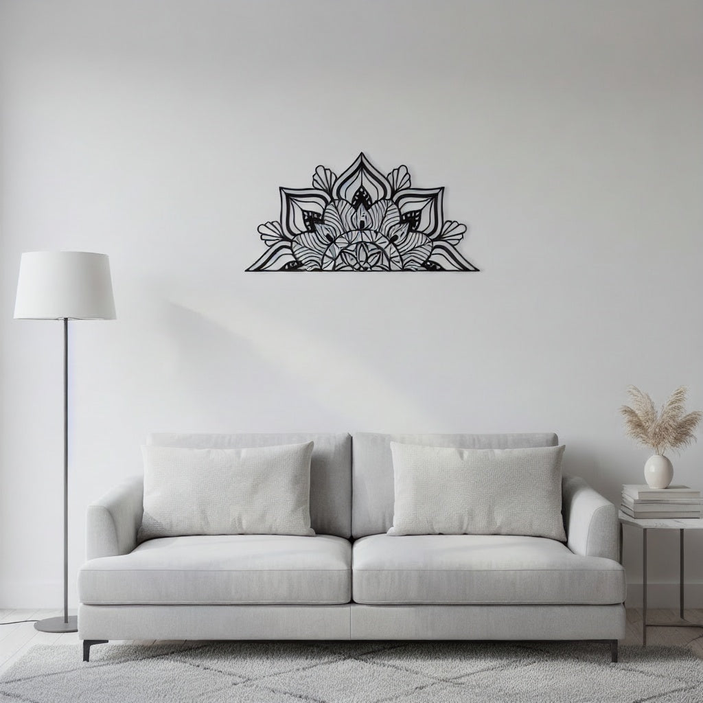 Lotus Mandala Half-Circle Metal Headboard Art