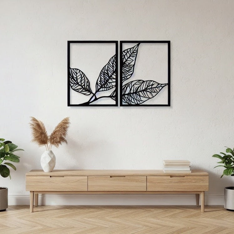 Elegant Foliage Pair Metal Wall Art Panels