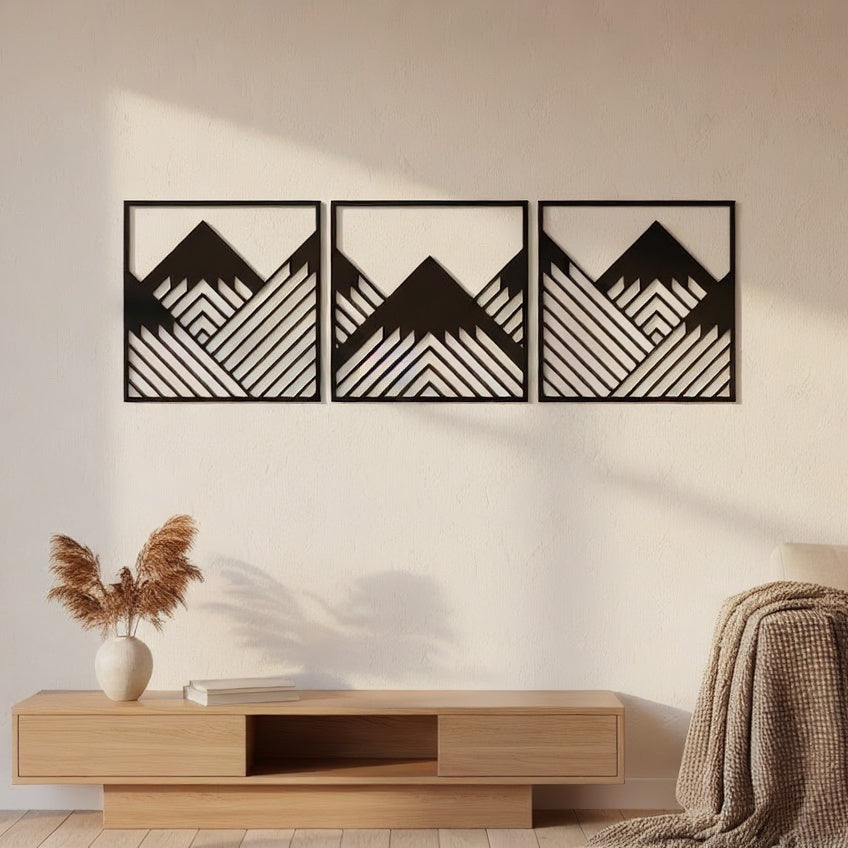Geometric Mountain Peak Triptych Metal Wall Art