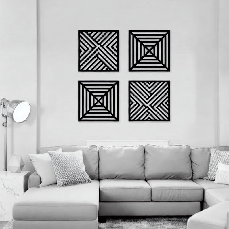 Geometric Line Pattern Quadtych Metal Wall Art