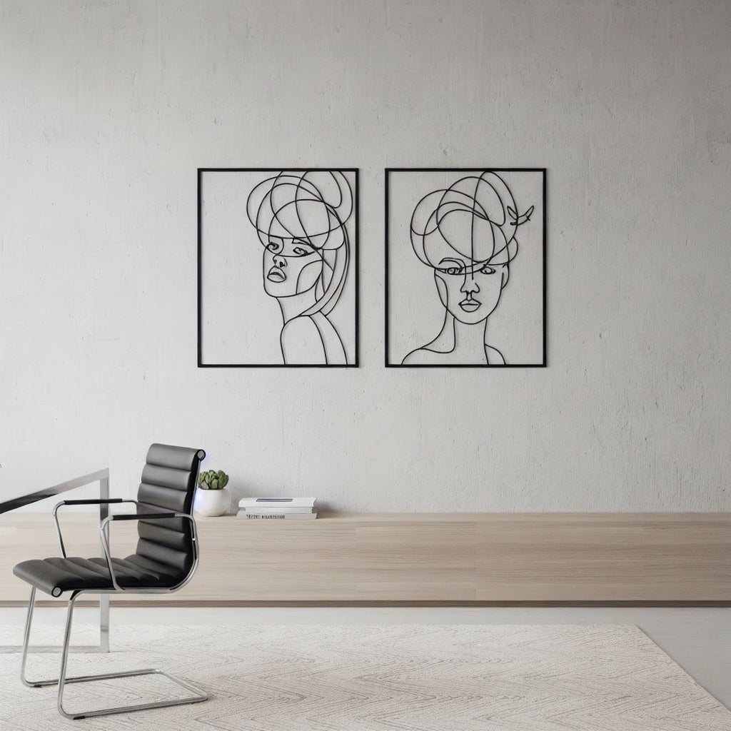 Abstract Minimalist Women Faces Metal Wall Art Set