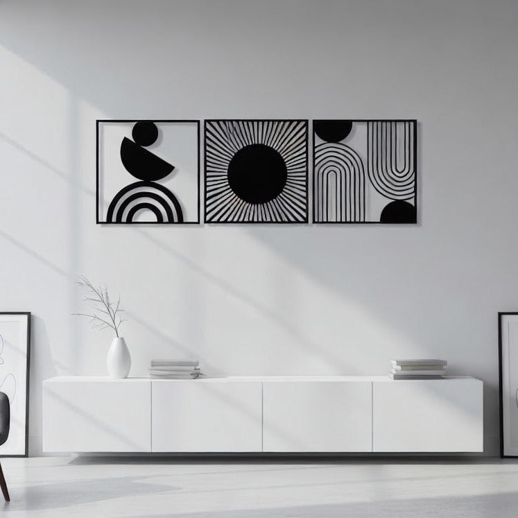 Triptych Geometric Celestial Metal Wall Art