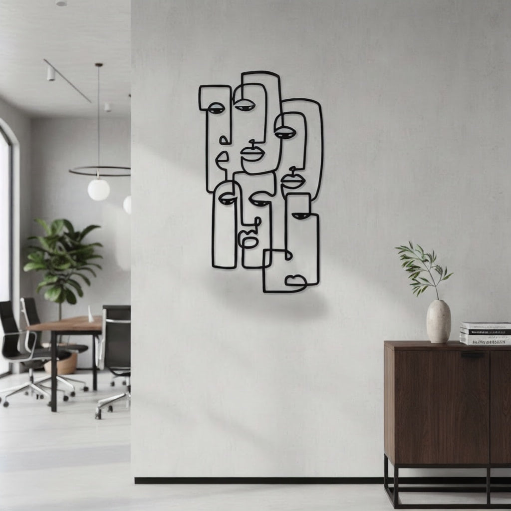 Abstract One Line Faces Metal Strip Wall Art