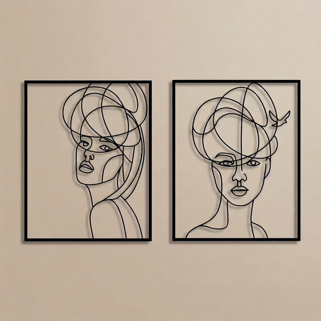 Abstract Minimalist Women Faces Metal Wall Art Set