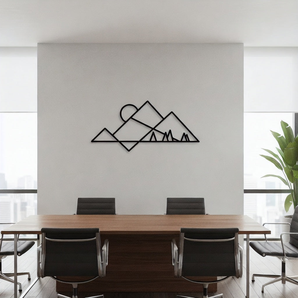 Minimalist Mountain Peaks and Sun Metal Wall Art