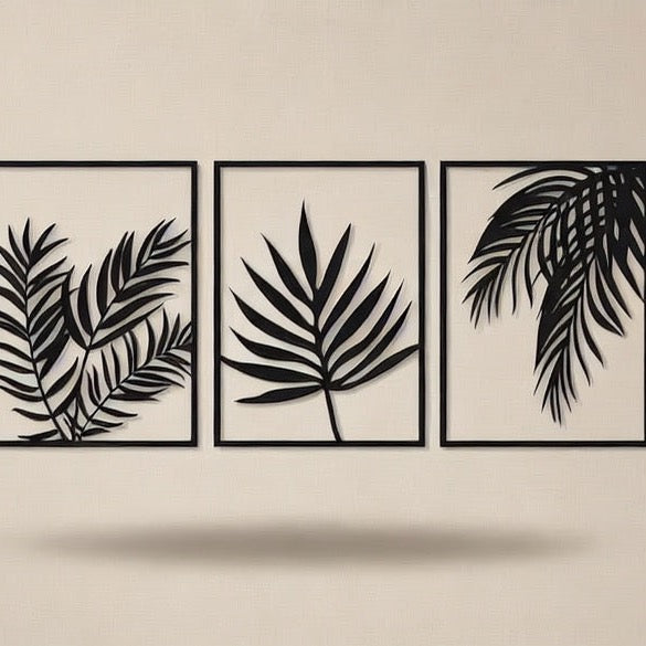 Tropical Palm Fronds Triptych Metal Wall Art