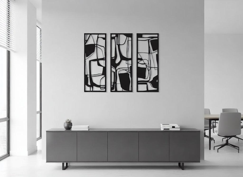 Triptych Abstract Mosaic Metal Strip Wall Art