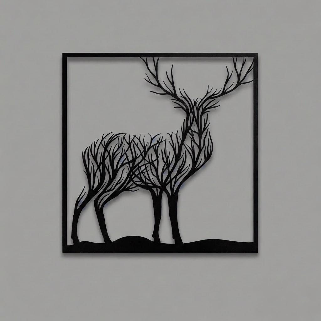 Majestic Forest Deer Silhouette Metal Wall Art