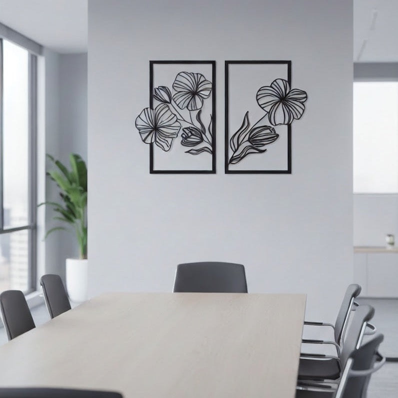 Elegant Floral Duo Metal Strip Wall Art