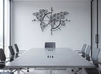 Geometric Compass World Map Metal Wall Art