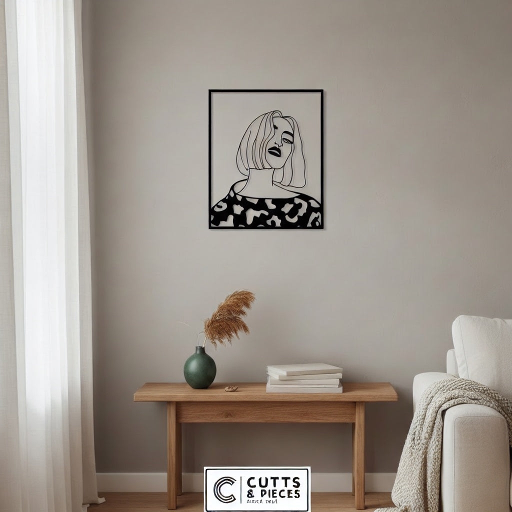 Modern Chic Woman with Bob Cut Metal Wall Art
