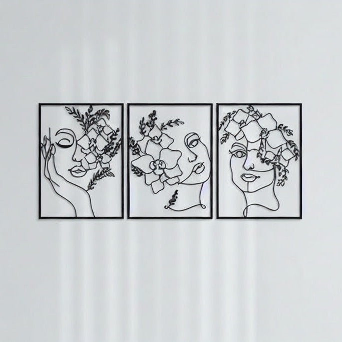 Floral Goddess Trio Metal Strip Wall Art