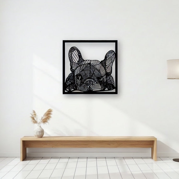 French Bulldog Geometric Line Art Metal Wall Decor