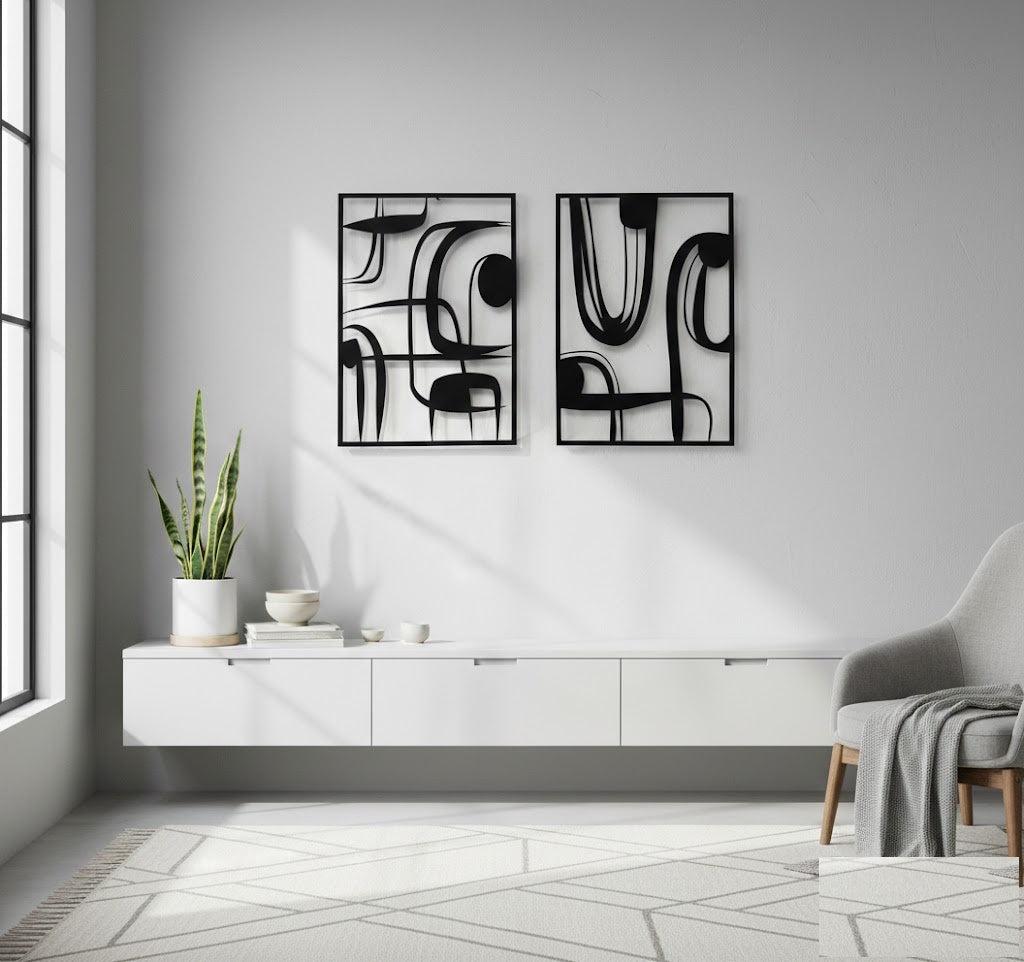 Modern Abstract Silhouette Metal Strip Wall Art
