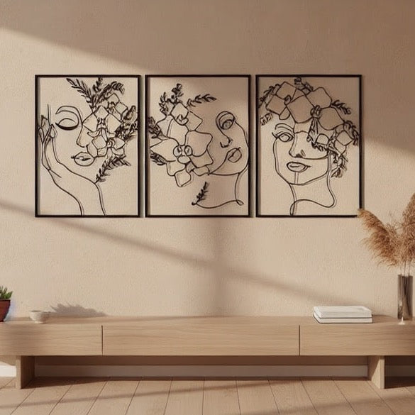 Floral Goddess Trio Metal Strip Wall Art