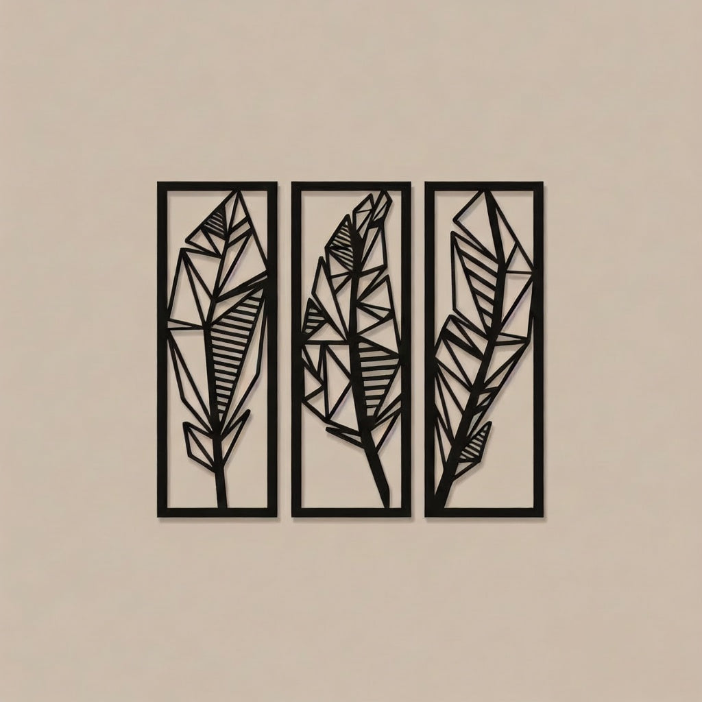 Geometric Abstract Leaf Trio Metal Wall Art