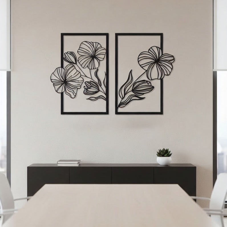 Elegant Floral Duo Metal Strip Wall Art