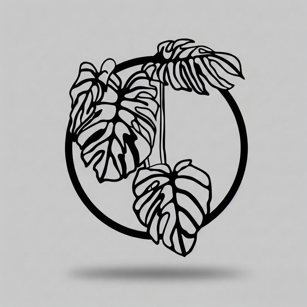 Tropical Monstera Deliciosa Leaf Circular Metal Wall Art