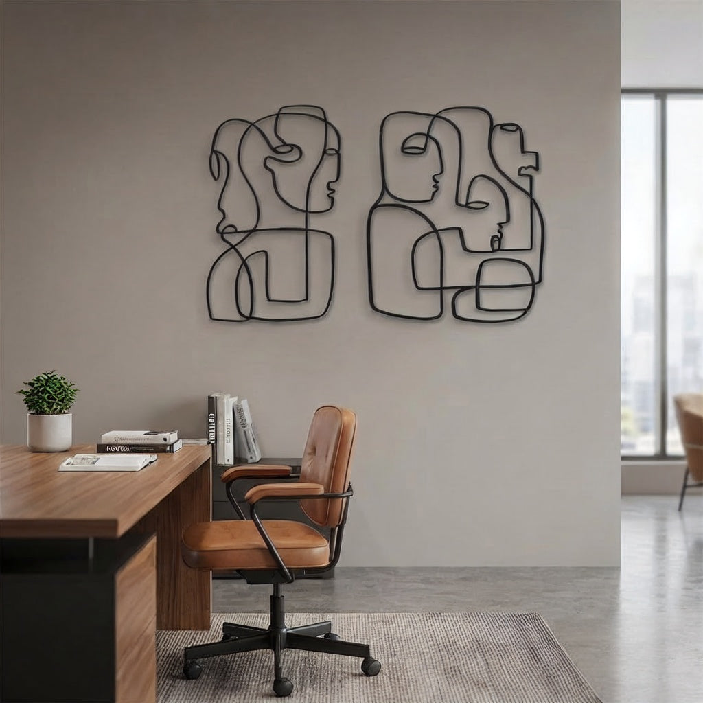 Abstract Faces Minimalist Metal Wall Art