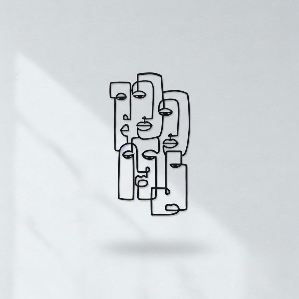 Abstract One Line Faces Metal Strip Wall Art