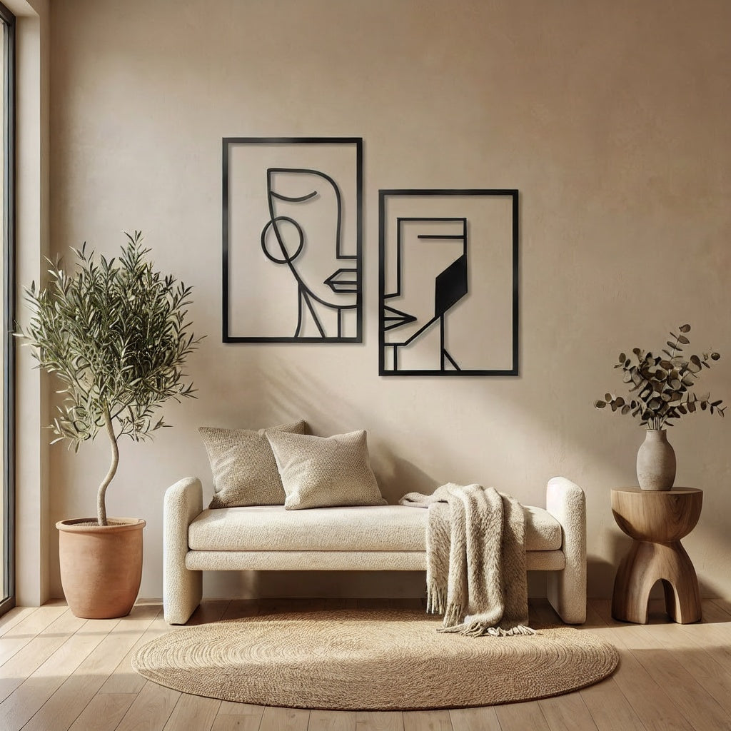 Minimalist Abstract Face Line Art Metal Wall Decor