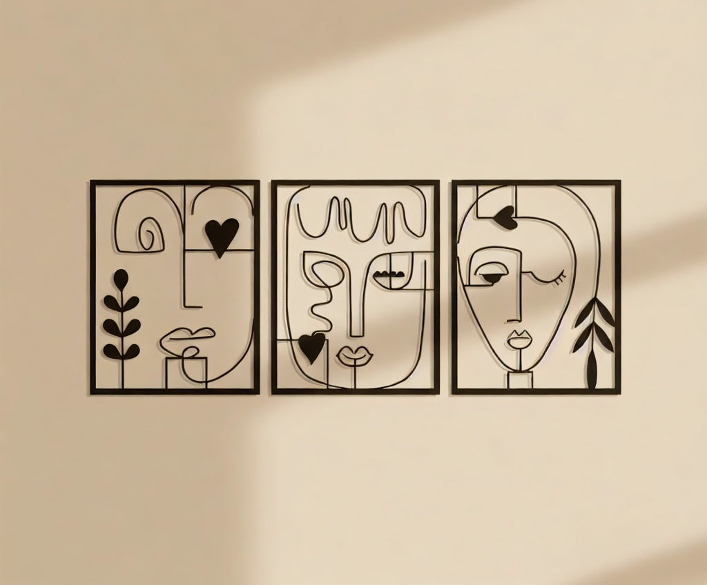 Abstract Line Art Face Metal Wall Decor