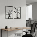 Minimalist Potted Plant Duo Metal Wall Art Panels