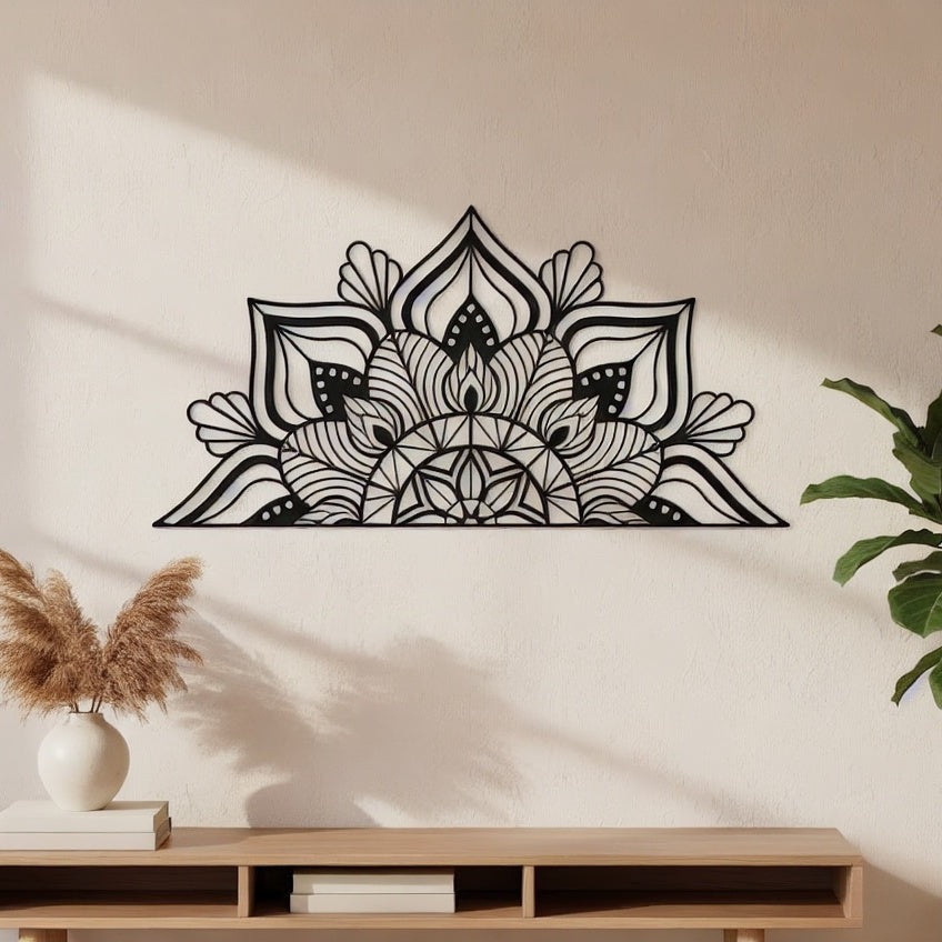 Lotus Mandala Half-Circle Metal Headboard Art