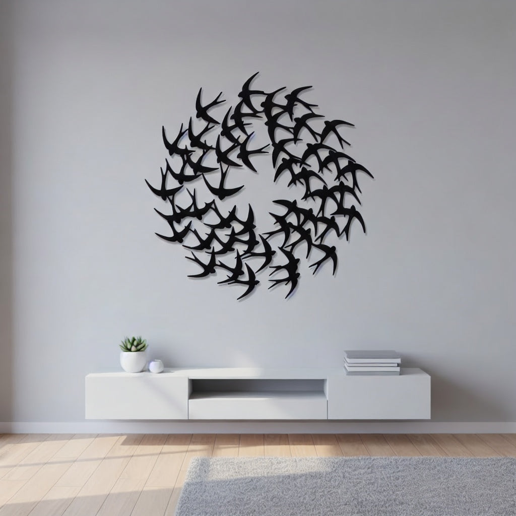 Swirling Bird Flock Circular Metal Wall Art