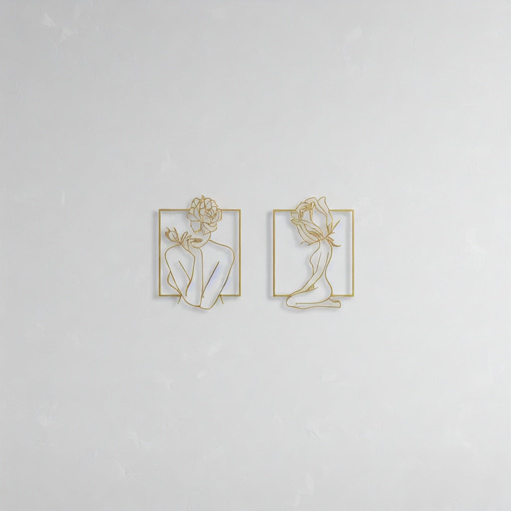 Minimalist Floral Female Nude Set Metal Wall Art