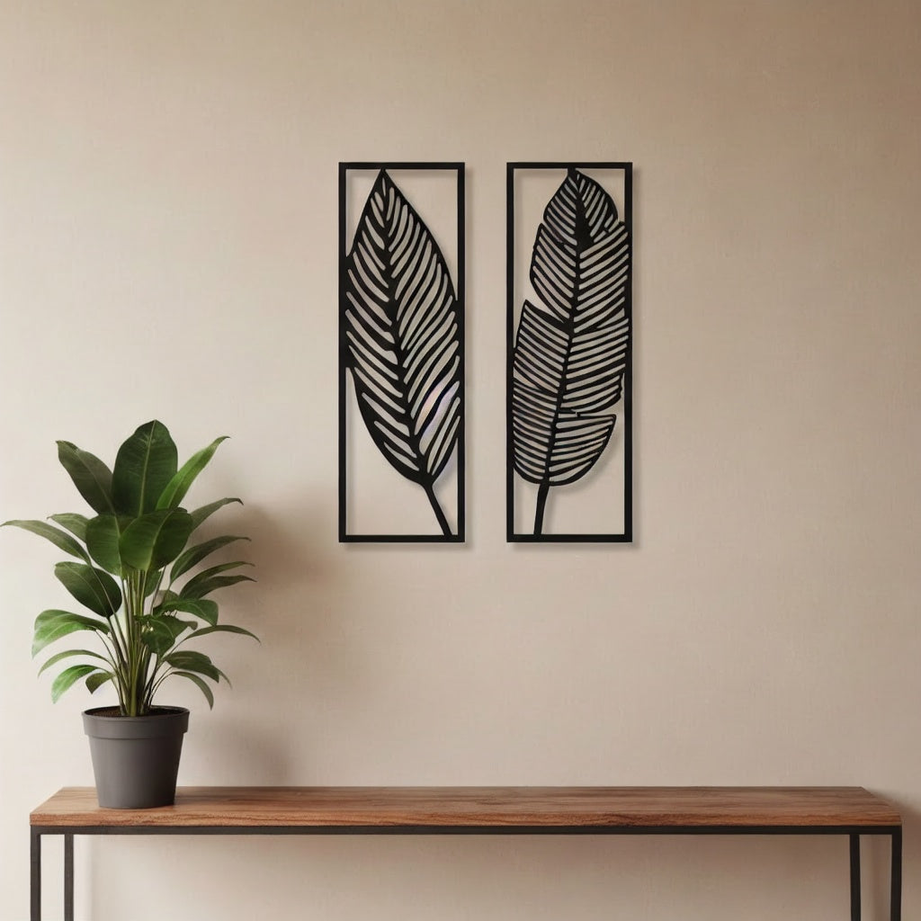 Modern Tropical Banana Leaf Duo Metal Wall Art