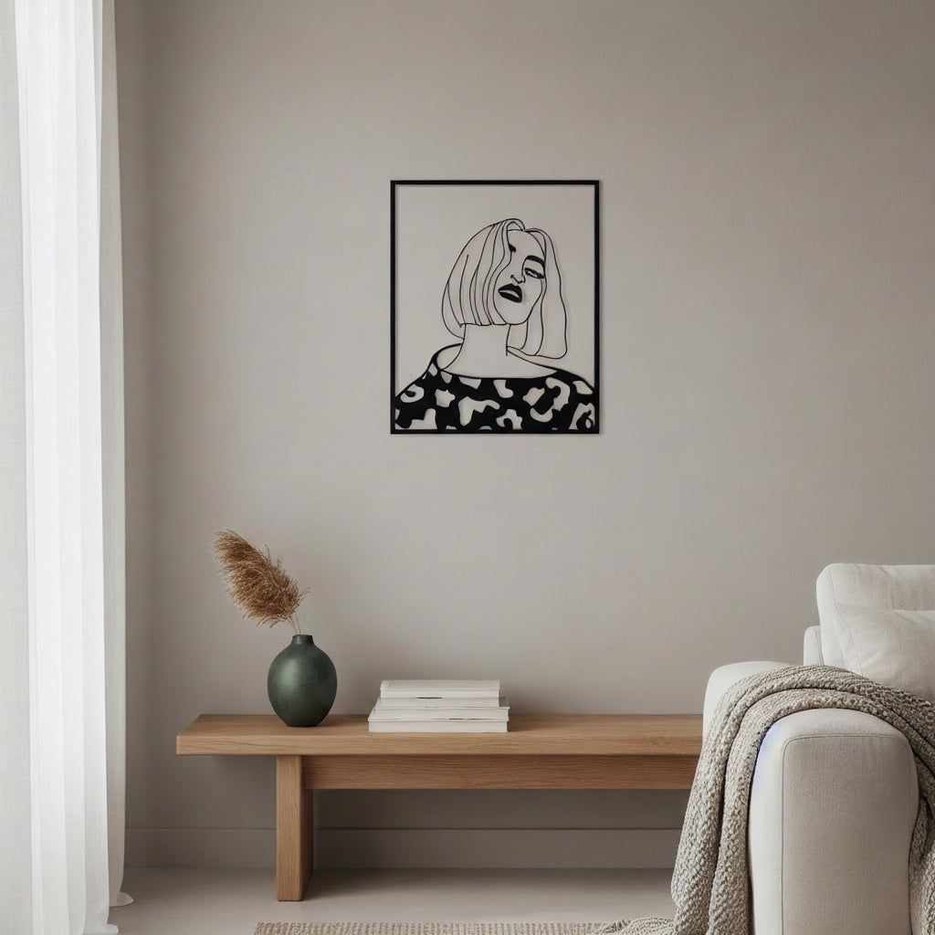 Modern Chic Woman with Bob Cut Metal Wall Art