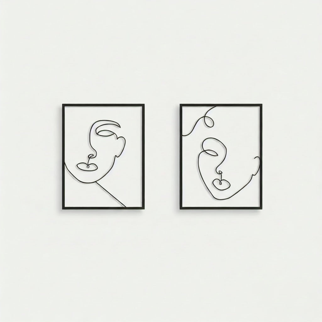 Minimalist Abstract Faces Line Art Metal Wall Decor Set