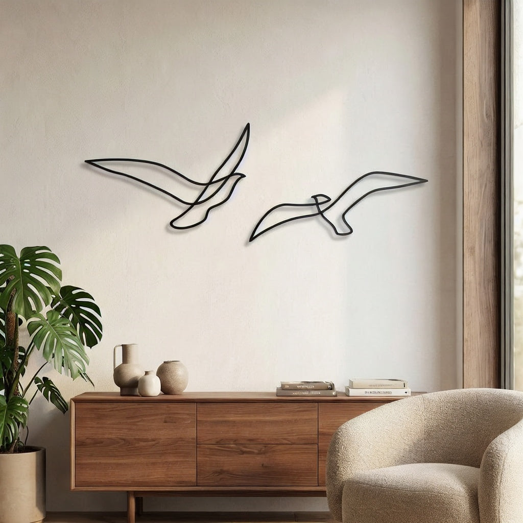 Minimalist Flying Seagulls Metal Wall Art
