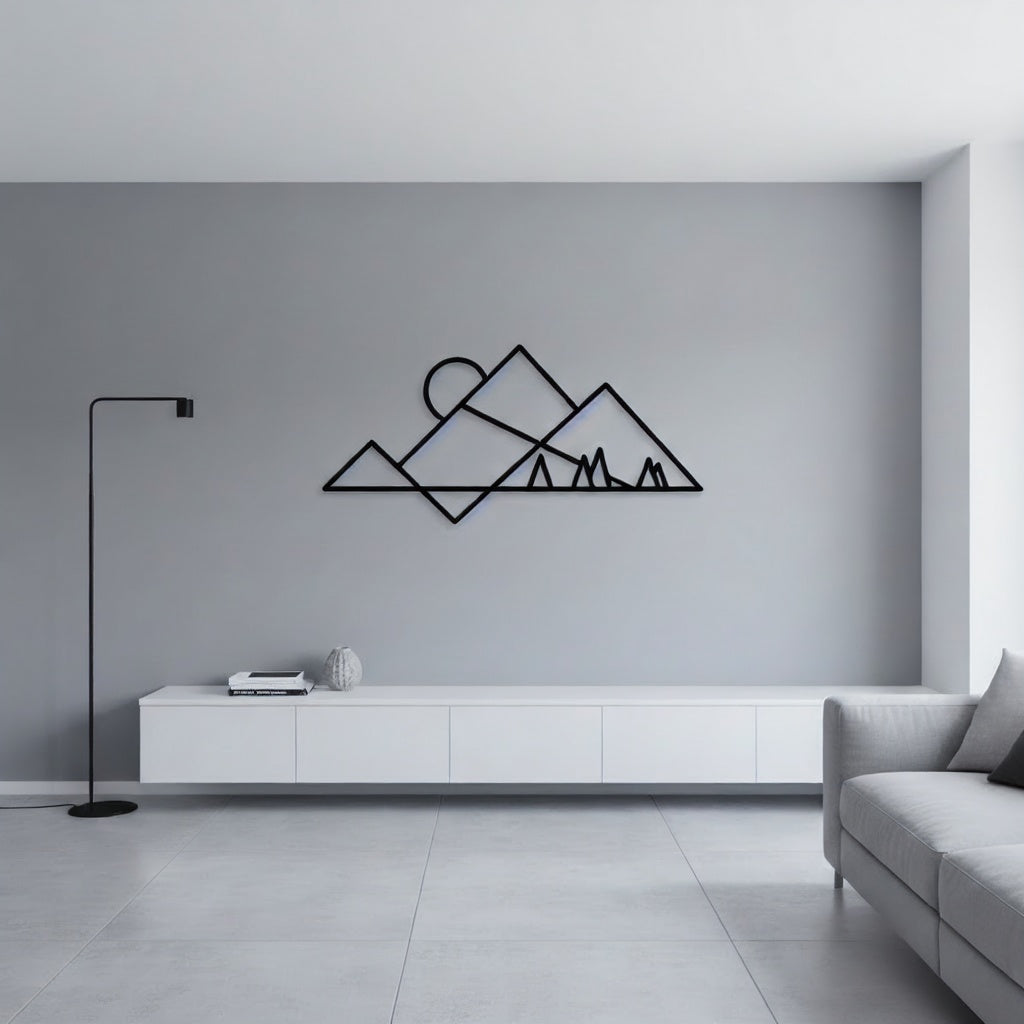 Minimalist Mountain Peaks and Sun Metal Wall Art