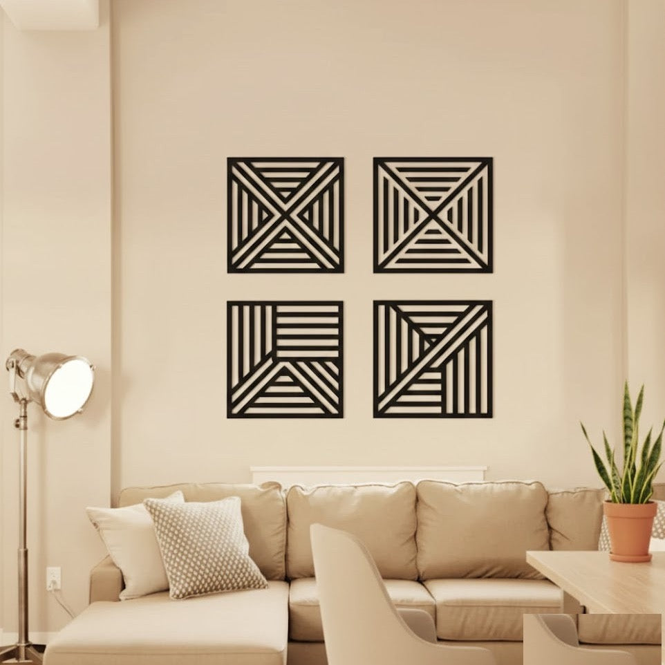 Geometric Line Pattern Quadtych Metal Wall Art