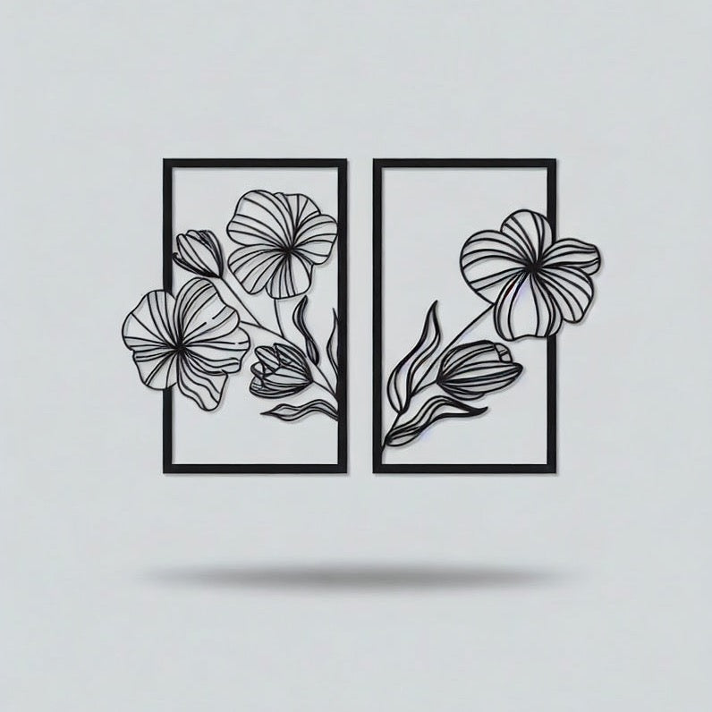 Elegant Floral Duo Metal Strip Wall Art